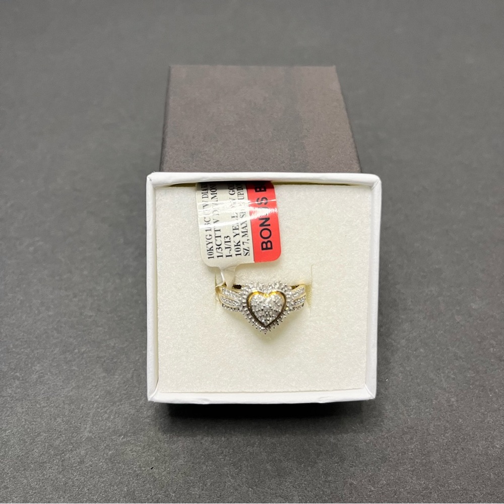 10K Yellow Gold Womens Round Diamond Heart Ring 1/3 Cttw - Picture 6 of 12